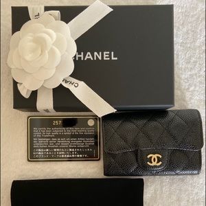 Chanel Black Caviar Quilted 4 Key Holder